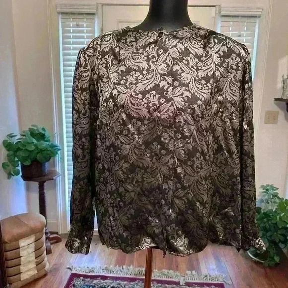 Vintage champagne and black blouse size 16 - Picture 1 of 4